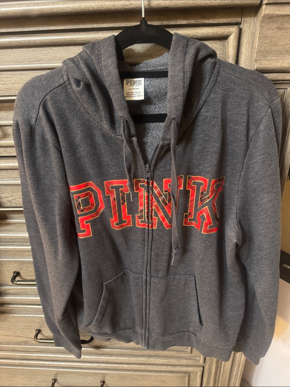 PINK Victoria's Secret Charcoal Gray Hoodie with Black Trim & campus sweats